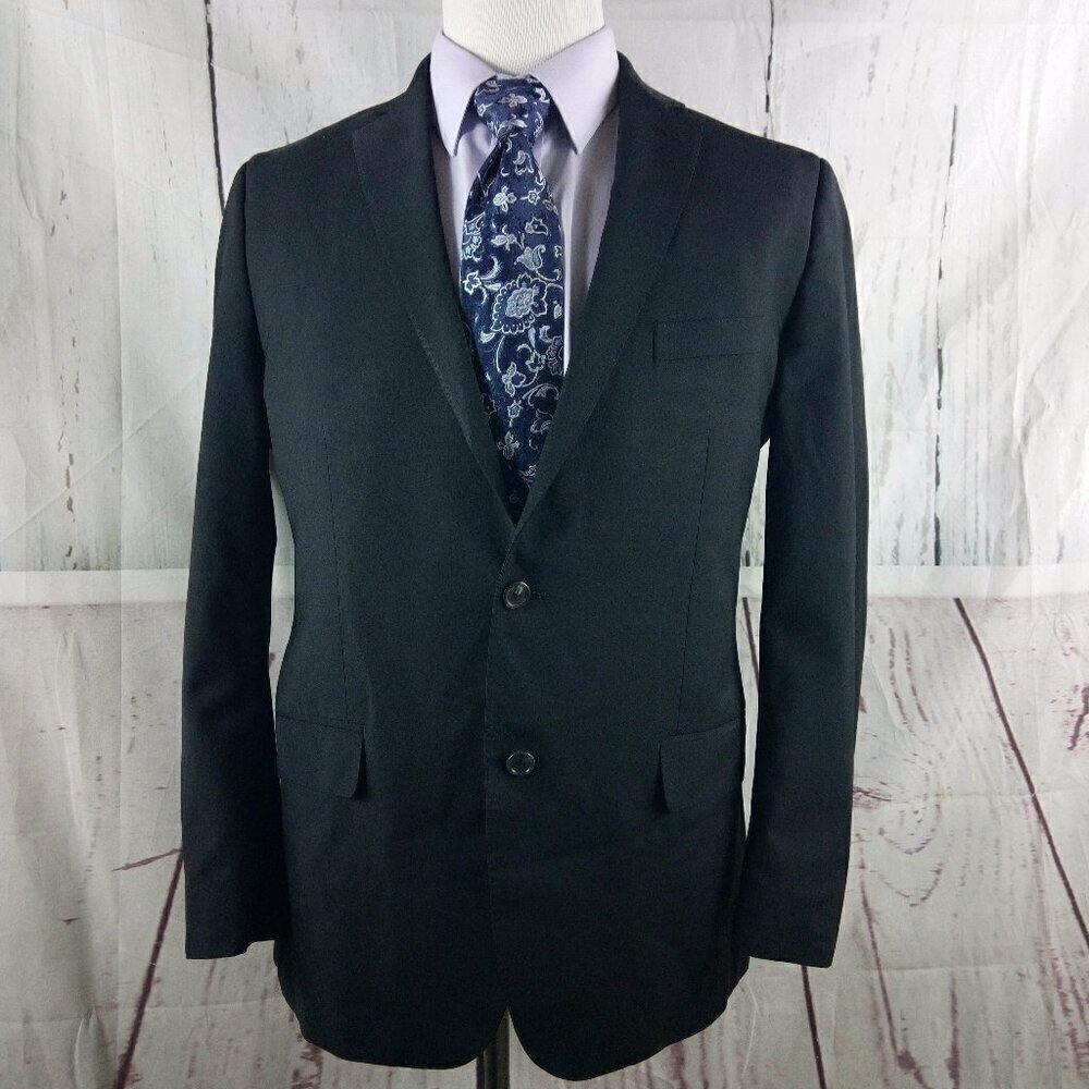 Marc Anthony Slim Fit 44R Wool Blend Stitched Lapel 2 Button Black Suit Jacket